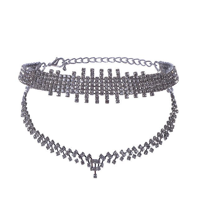 Double Layers  Crystal  Choker Necklace