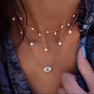 Crystal Eye Shinning Layered Necklaces