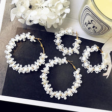 Load image into Gallery viewer, White Flower Lace Hoop Earrings