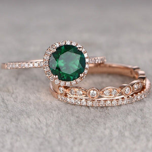 3Pcs/Set Green Stone Crystal Rings