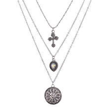 Load image into Gallery viewer, Crystal Silver Multi-layers Cross Moon Pendant