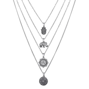 Crystal Silver Multi-layers Cross Moon Pendant