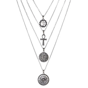 Crystal Silver Multi-layers Cross Moon Pendant