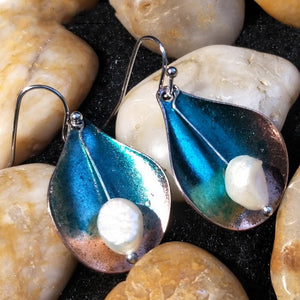 Unique Shell Simulated Pearl Pendant Drop Earrings