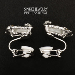 SINLEERY Cute Mask Imitated Pearl Clip On Earrings No Hole Without Piercing Silver Color Bride Wedding Jewelry Es400 SSB