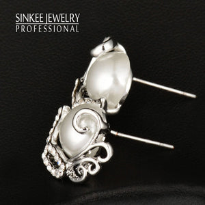 SINLEERY Cute Mask Imitated Pearl Clip On Earrings No Hole Without Piercing Silver Color Bride Wedding Jewelry Es400 SSB